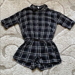 Free People Small Black Plaid Romper Open Back